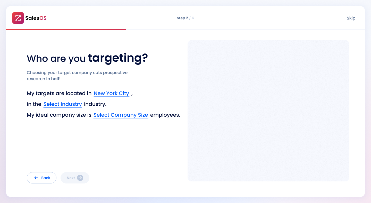 Design exploration for the first direction: a two-column layout matching the existing product with text and form controls on the left and an illustration on the right, with shorter copy and an illustration chosen to match the specific question on the step